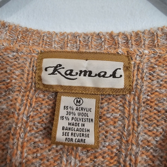 Vintage Kamal Wool Blend Orange/Gray Knit Cardigan - Picture 3 of 3
